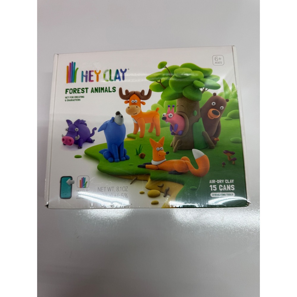 Hey Clay Forest Animals Air-Dry Clay Set 15 Cans 2 Tools Kids Craft Kit New